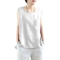 thumbnail image 1 of KDDYLITQ Cotton Linen Tank Tops for Women 2026 Summer Vacation Lounge Tees Loose Fit Sleeveless Crewneck Neck Shirts Lightweight Tshirts White M, 1 of 5