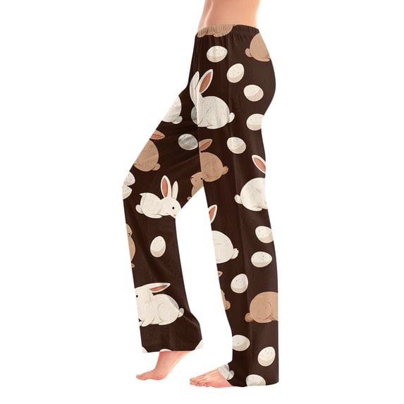 KDDYLITQ Easter Pajamas Women Bunny Eggs Elastic Hight Waist Drawstring Funny Lounge Pants Daisies Straight Wide Leg Spring Loose Sleep Pants Brown L