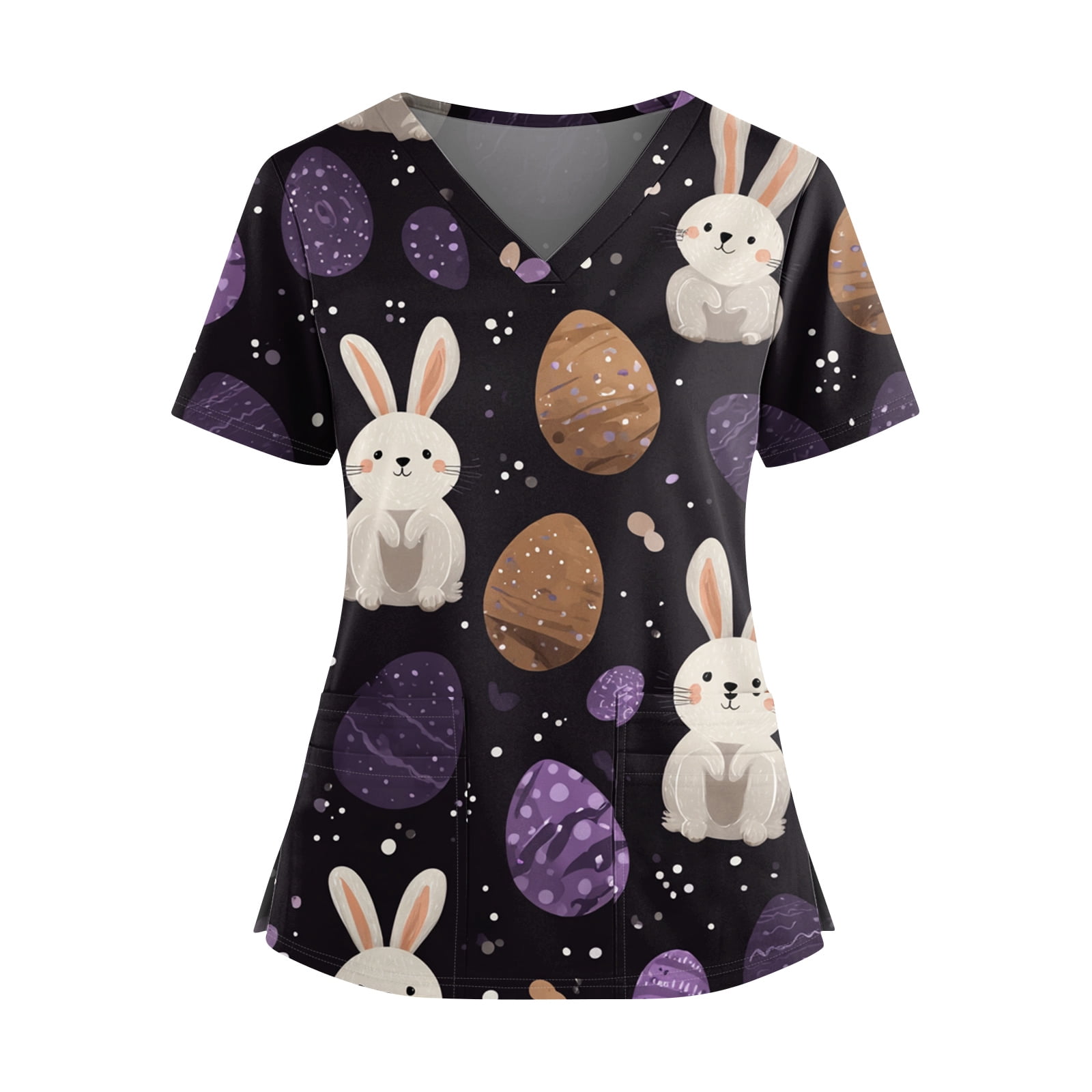 KDDYLITQ Easter Scrub Tops Women Short Sleeve Egg Rabbit Graphic Casual ...