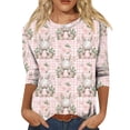 thumbnail image 1 of KDDYLITQ Easter Shirts for Women Crew Neck 3/4 Sleeve Egg Rabbit Graphic Blouse Daisies Spring Pullover Carrots Loose Comfy Tees Light pink XL, 1 of 6