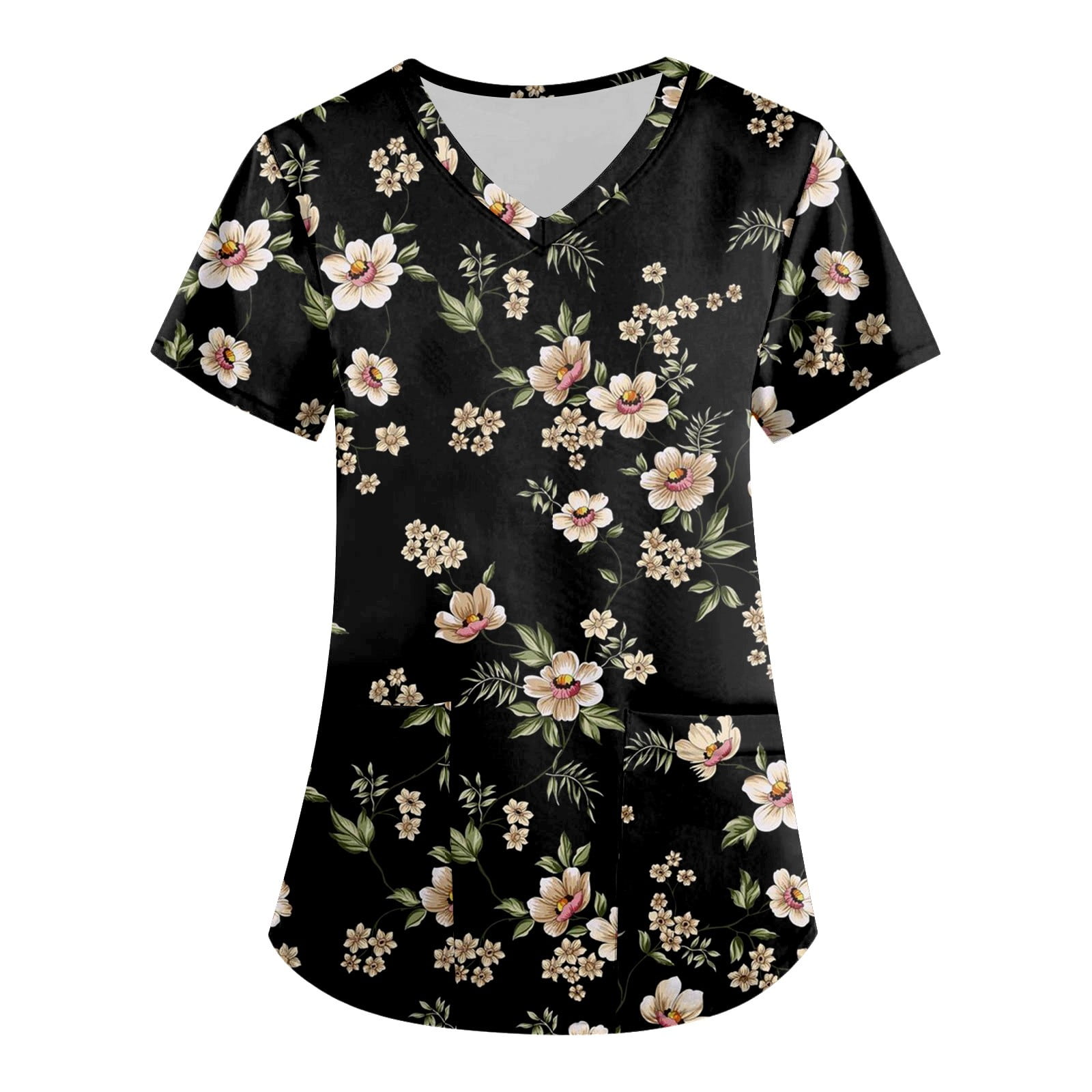 KDDYLITQ Fall Scrub Tops Women V Neck Fall T Shirt Short Sleeve Floral ...