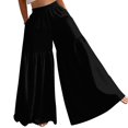 thumbnail image 1 of KDDYLITQ Flowy Pants for Women Petite Palazzo Solid Loose Fit Trousers Summer Beach Wide Leg Elastic High Waisted Pants with Pockets Black S, 1 of 7