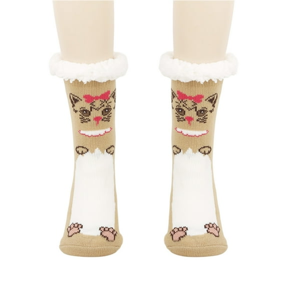 KDDYLITQ Fuzzy Slipper Socks for Women Girls Kids with Warm Sherpa Lined Animal Socks Non Slip Indoor House Stocking Stuffers Christmas Gifts Winter Yellow One Size