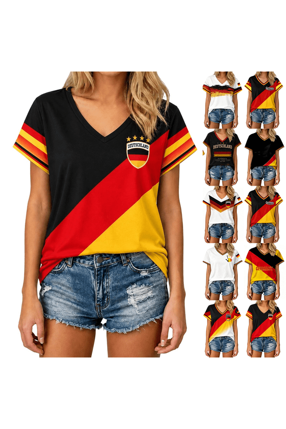 Germany Soccer Jersey Women Soccer Cup 2026 Day T-Shirt for Soccer Fans Funny Football Match Graphic V Neck Short Sleeve Tops Vermilion S