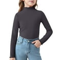 thumbnail image 1 of KDDYLITQ Girls Mock Neck Long Sleeve Shirts Ribbed Knit Slim Fit Base Layer Tops Tees Soft Casual Shirt Gray 9-10 years, 1 of 4