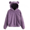 thumbnail image 1 of KDDYLITQ Hoodie Women Cute Fluffy Loose Fit Outerwear Cartoon Long Sleeve Fuzzy Tops Y2k Furry Comfy Pullover Preppy Solid Cozy Fashion Clothing Purple S, 1 of 4