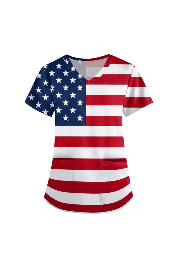 Independence Day Freedom Scrub Shirts V Neck Loose Independence Day Scrub Shirts Short Sleeve Plus Size Fourth Of July Funny Scrub Top Summer Trendy Fashion Scrubs with Pockets Sky Blue XL