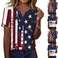 thumbnail image 1 of KDDYLITQ Independence Day Freedom Shirts for Women 4th July Usa Star Stripes Short Sleeve Tops Vintage Red White Blue Blouses National Flag Print Graphic Button Henley V Neck T-Shirts White XL, 1 of 5