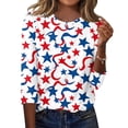 thumbnail image 1 of KDDYLITQ Independence Day Shirts Womens 250th Anniversary Printed 3/4 Sleeve Red White Blue Tops Flag Crew Neck July 4th Tees Lounge 2026 Blousees White 3XL, 1 of 5