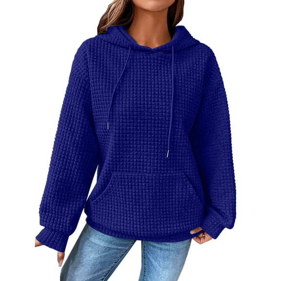 KDDYLITQ Knit Hoodies Women Long Sleeve Drawstring Sweatshirts Hooded Casual Pullover Fall Lightweight Tops with Pocket Blue S