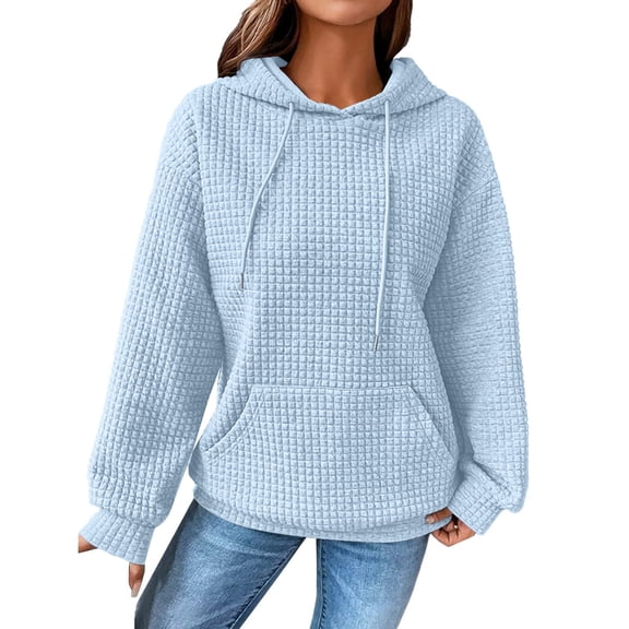 KDDYLITQ Knit Hoodies Women Long Sleeve Hooded Sweatshirts Drawstring Fall Pullover Loose Plus Size Clothes with Pocket Light Blue S