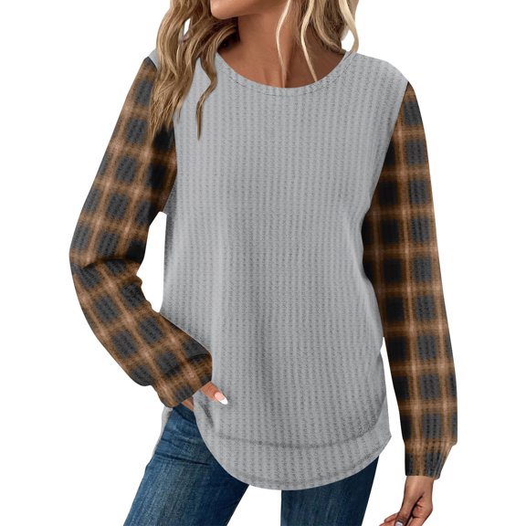 KDDYLITQ Knit Shirt for Women Crew Neck Curved Hem Tops Long Sleeve Color Block Blouses Fall Loose Fit Work Sweaters Black S