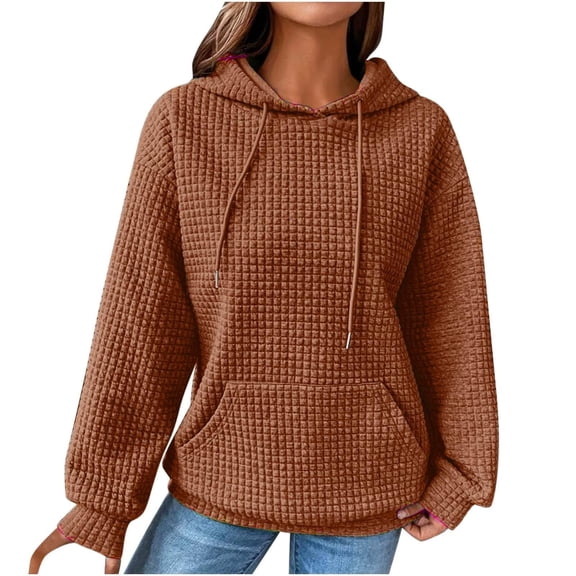 KDDYLITQ Knit Sweatshirts for Women Long Sleeve Hooded Hoodies Drawstring Loose Tops Fashion Y2k Clothes with Pocket Coffee 4XL