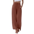 thumbnail image 1 of KDDYLITQ Linen Pants Women Petite Wide Leg High Waisted Pants Flowy Casual Baggy Drawstring Palazzo Trousers Red M, 1 of 5