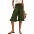 thumbnail image 1 of KDDYLITQ Linen Shorts for Women Elastic Waist Wide Leg Smocked Capris Shorts Beach Summer Ruffle Boho Shorts with Pockets Army Green L, 1 of 7