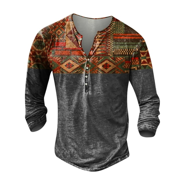 KDDYLITQ Men Henley Shirt Long Sleeve Casual Graphic Slim Fit Button T ...