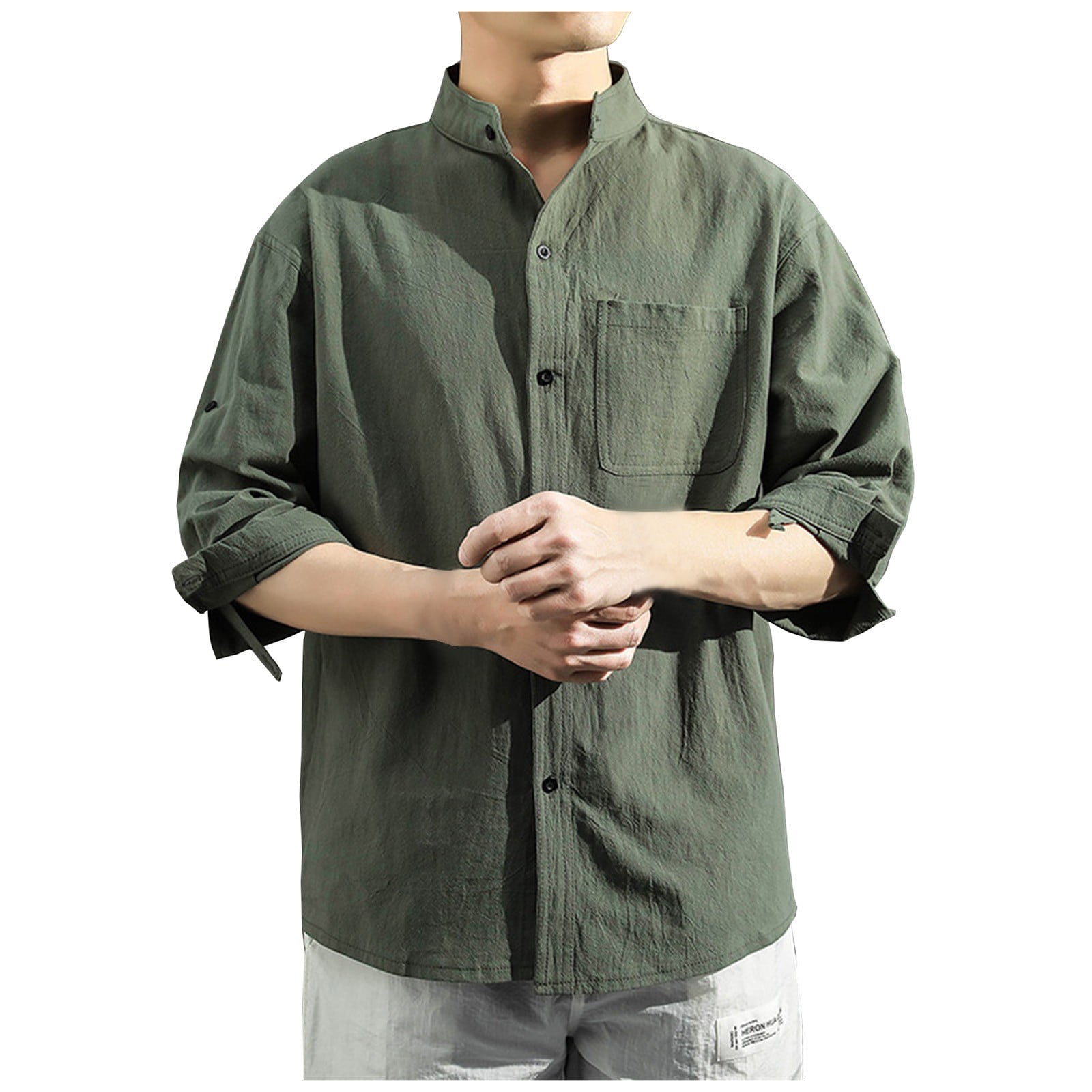 KDDYLITQ Men's Linen Shirts Casual Button Down 3/4 Sleeve Summer Beach