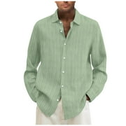 KDDYLITQ Mens Linen Shirts Long Sleeve Button Up Casual Lightweight Solid Shirt Stylish Cuban Guayabera Beach Tops Mint Green 2XL