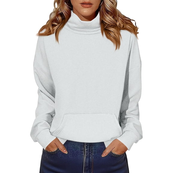 KDDYLITQ Mock Neck Pullover Women Turtleneck Oversized Sweatshirt Side Slits Fleece Clothes Fall Loose Tops with Pocket Light Gray XL