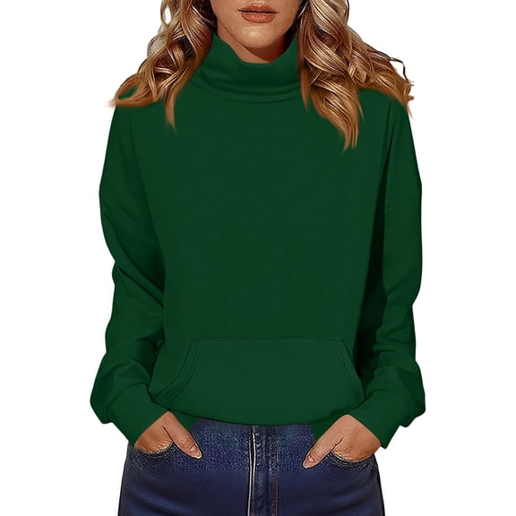 KDDYLITQ Mock Neck Pullover for Women Long Sleeve Oversized Sweatshirt Side Slits No Hood Clothes Casual Lightweight Tops with Pocket Dark Green XL