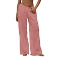 thumbnail image 1 of KDDYLITQ Pants Women Low Rise Drawstring Sweatpants Cotton Linen Elastic Waist Baggy Trousers Casual Fall Joggers with Pockets Pink L, 1 of 6