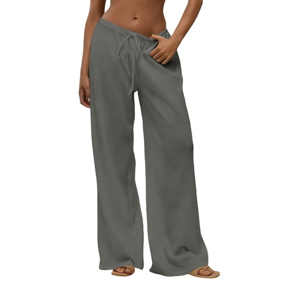 KDDYLITQ Pants Women Low Rise Drawstring Sweatpants Wide Leg Elastic Waist Baggy Joggers Lounge Oversized Trousers with Pockets Gray M