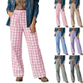 thumbnail image 1 of KDDYLITQ Pants for Women Drawstring Elastic Waisted Wide Leg Plaid Work Bottoms Gingham Casual Trendy Cute Fall 2026 Trousers with Pockets Pink L, 1 of 6