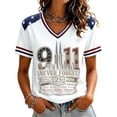 thumbnail image 1 of KDDYLITQ Patriotic Shirts for Women Vintage 911 Memorial Never Forget Flag Tops Short Sleeve V Neck 25th Tshirt White L, 1 of 4
