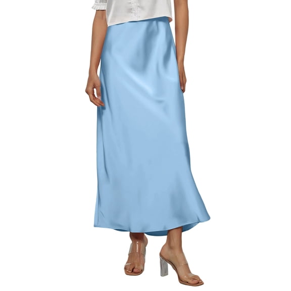 KDDYLITQ Satin Skirts for Women a Line Fishtail Maxi Skirt Silk Elastic Waistband Casual Skirt Elegant Long Skirts Sky Blue S