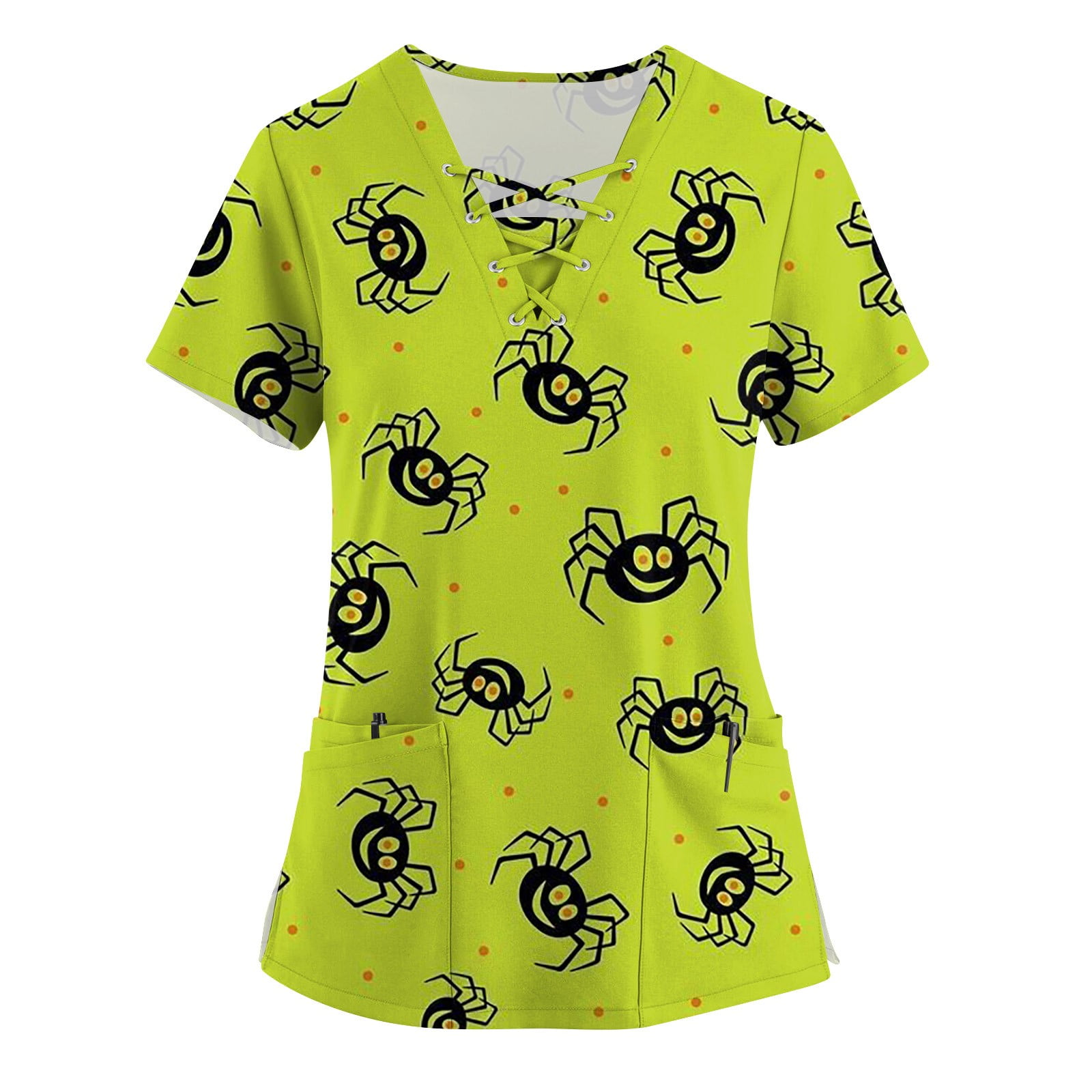 KDDYLITQ Scrubs Tops for Women with Characters Criss Cross with Pockets