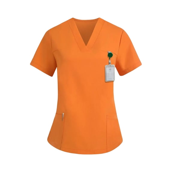 KDDYLITQ Scrubs for Women, V-Neck Tops Soft Stretch Women's Tops Orange XL