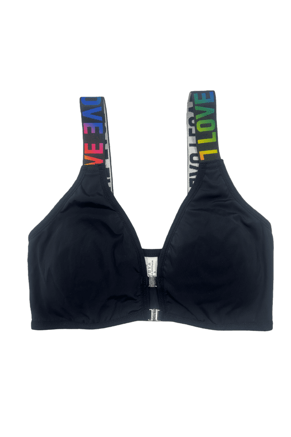 Seamless Magnetic Front Closure Bra with Letter Wide Straps - Ultra Comfort Stretch for Easy Wear Black Large