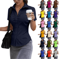 thumbnail image 1 of KDDYLITQ Shirts for Women Button Down Short Sleeve Pleated Office Tops Business Work Wear Dressy Collared Slim Fit Blouses Navy XL, 1 of 6