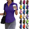 thumbnail image 1 of KDDYLITQ Shirts for Women Button Down Short Sleeve Pleated Office Tops Business Work Wear Dressy Collared Slim Fit Blouses Purple M, 1 of 6
