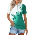 thumbnail image 1 of KDDYLITQ Short Sleeve Polo Shirts For Women Loose Breathable Lightweight Shirts Summer Collared Vintage Tees Cyan 2XL, 1 of 4