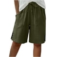thumbnail image 1 of KDDYLITQ Shorts for Women Side Slit Drawstring Bottoms Knee Length Button Athletic Joggers Elastic High Waisted Wide Leg Lounge Vacation Sweat Pants with Pockets Army Green M, 1 of 7