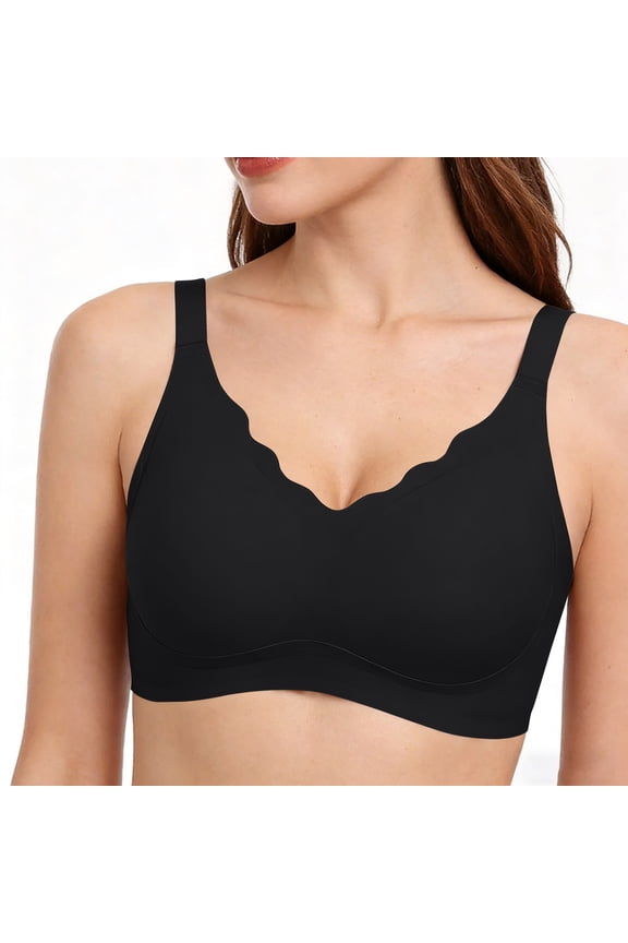 Soft Support Bras for Women, Comfortable No Underwire Seamless Push Up Everyday Bras with Adjustable Straps Black M