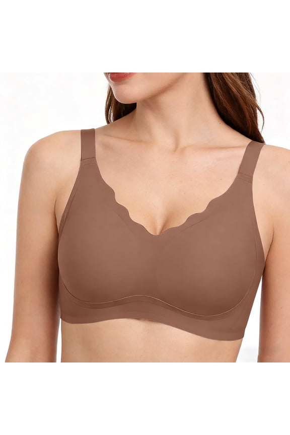 Soft Support Bras for Women, Comfortable No Underwire Seamless Push Up Everyday Bras with Adjustable Straps Khaki M