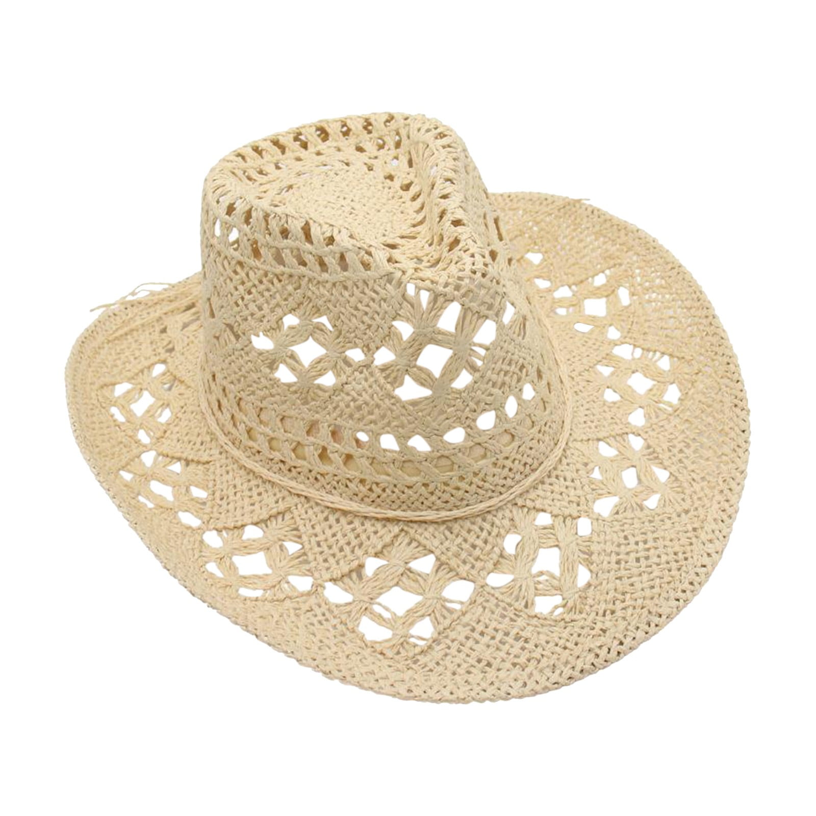 KDDYLITQ Straw Hats for Women Beach Wide Brim Woven Roll Up Wide Brim Hat  Hand Knitting Cowboy Cowgirl Hat Sun Hat with Uv Protection Xi Hollow Out