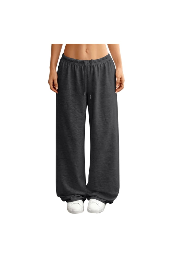 Sweatpants Women High Waisted Drawstring Track Pants Wide Leg Plus Size Pants Lounge Work Joggers with Pocket Dark Gray 2XL