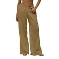 thumbnail image 1 of KDDYLITQ Sweatpants Women Low Rise Elastic Waist Pants Cotton Linen Drawstring Flowy Joggers Baggy Workout Trousers with Pockets Brown M, 1 of 6