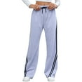 thumbnail image 1 of KDDYLITQ Sweatpants Women Stripes Elastic High Waist Track Pants Baggy Drawstring Pants Oversized Straight Wide Leg Sweat Pants Barrel Comfy Loungewear with Pockets Gray M, 1 of 3