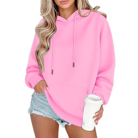 KDDYLITQ Sweatshirts for Women Y2k Drawstring Hoodies Oversized Long Sleeve Fashion Pullover Tops Casual 2025 Lightweight Clothes with Pocket Pink S