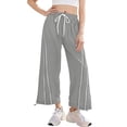 thumbnail image 1 of KDDYLITQ Track Pants Women Cropped Elastic Waist Wide Leg Striped Trousers Outdoor Hiking Workout Casual Joggers Pants with Pockets Gray M, 1 of 6