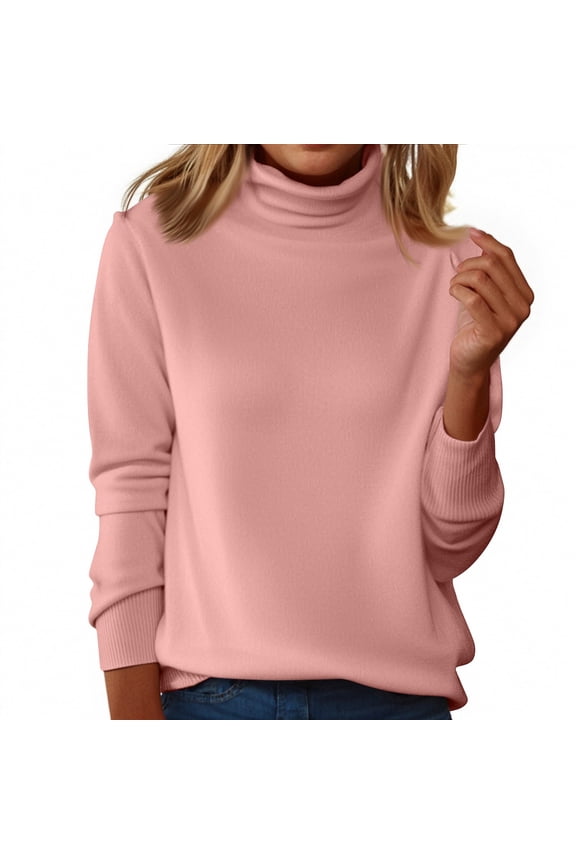Turtleneck Sweater Women Wool Mock Neck Pullover Knitted Long Sleeve Fall Clothes Winter Casual Trendy Tops Pink M