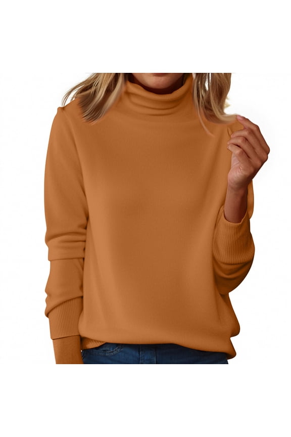 Turtleneck Sweater for Women Knitted Long Sleeve Pullover Wool Mock Neck Tops Casual Soft 2025 Clothes Saffron XL
