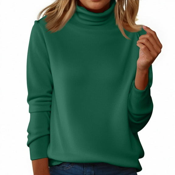 KDDYLITQ Turtleneck Sweater for Women Wool Mock Neck Pullover Knitted Long Sleeve Tops Warm Fall Dressy Clothes Dark Green 3XL