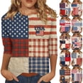 thumbnail image 1 of KDDYLITQ United States 250th Anniversary Shirts for Women Summer 250th Birthday Crew Neck Blouses 4th July Printed Independence T-Shirts National Flag Print Cute 3/4 Sleeve Tops Deep Red M, 1 of 6