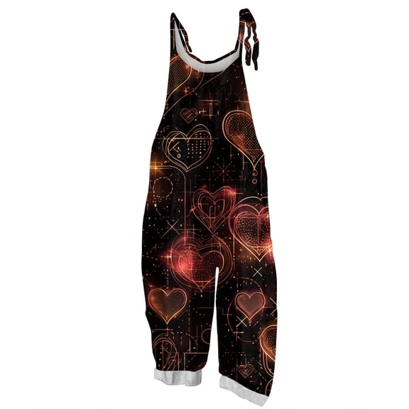 KDDYLITQ Valentines Jumpsuit for Women Plus Size Adjustable Strap Overalls Heart Print Sleeveless Spaghetti Straps Dressy Elegant Romper with Pocket Black L