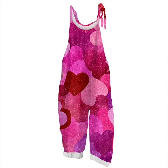 KDDYLITQ Valentines Jumpsuit for Women Sleeveless Wide Leg Overalls Floral Print U Neck Spaghetti Straps Fashion Elegant Holiday Pants with Pocket Dark Purple L